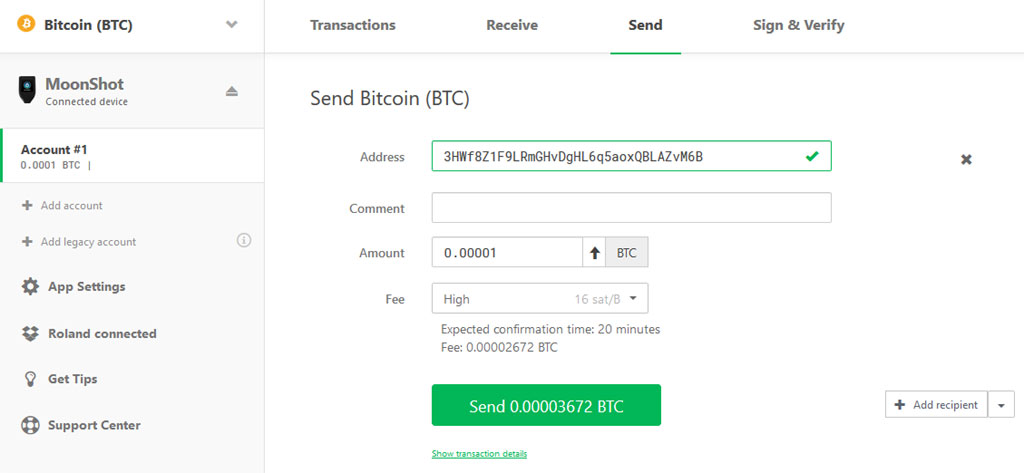 Een betaling versturen met de Trezor Bitcoin wallet