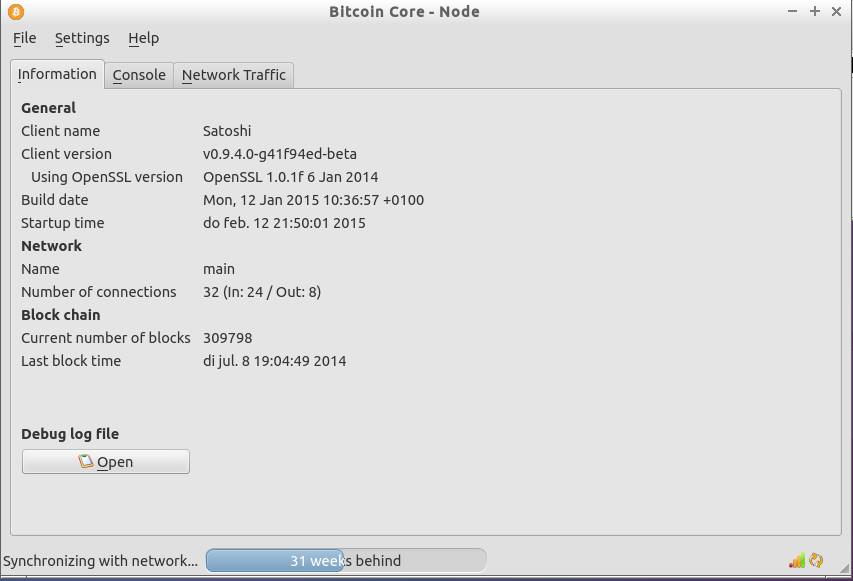 Het status-scherm van de Full node